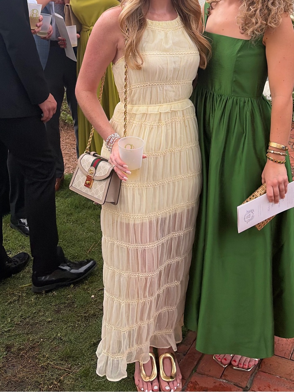 Light Yellow Tiered Maxi Dress with Sequins